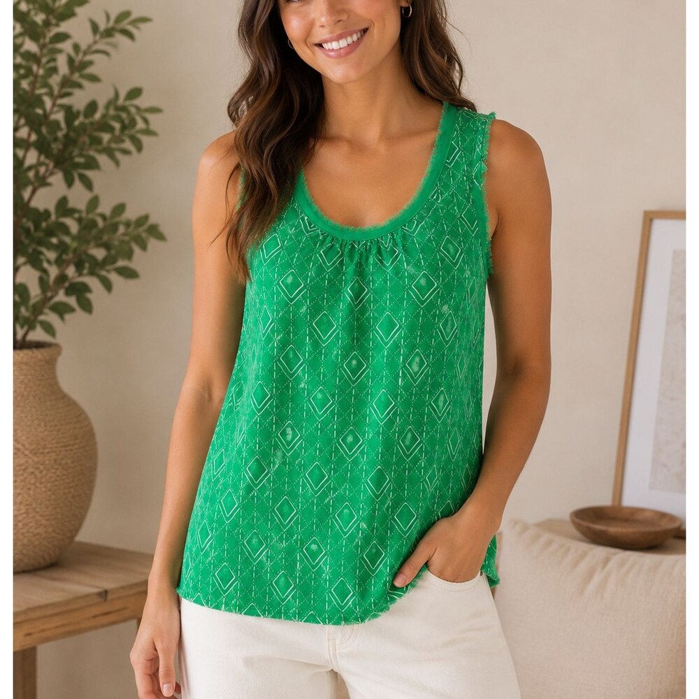 AKEMI + KIN Anthropologie Green Geometric Sleeveless Tie Back Tank Top Size S
